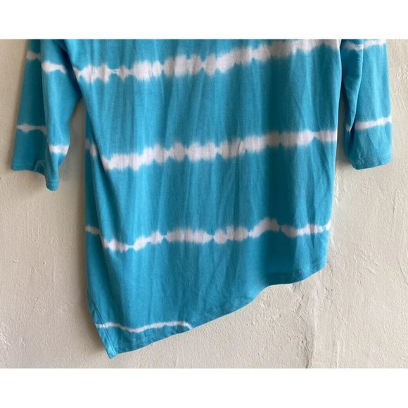 COPY - Chico's Top 0P Petite Small Blue Tie Dye Asymmetrical 3/4 Sleeve V-Neck … - Picture 8 of 9